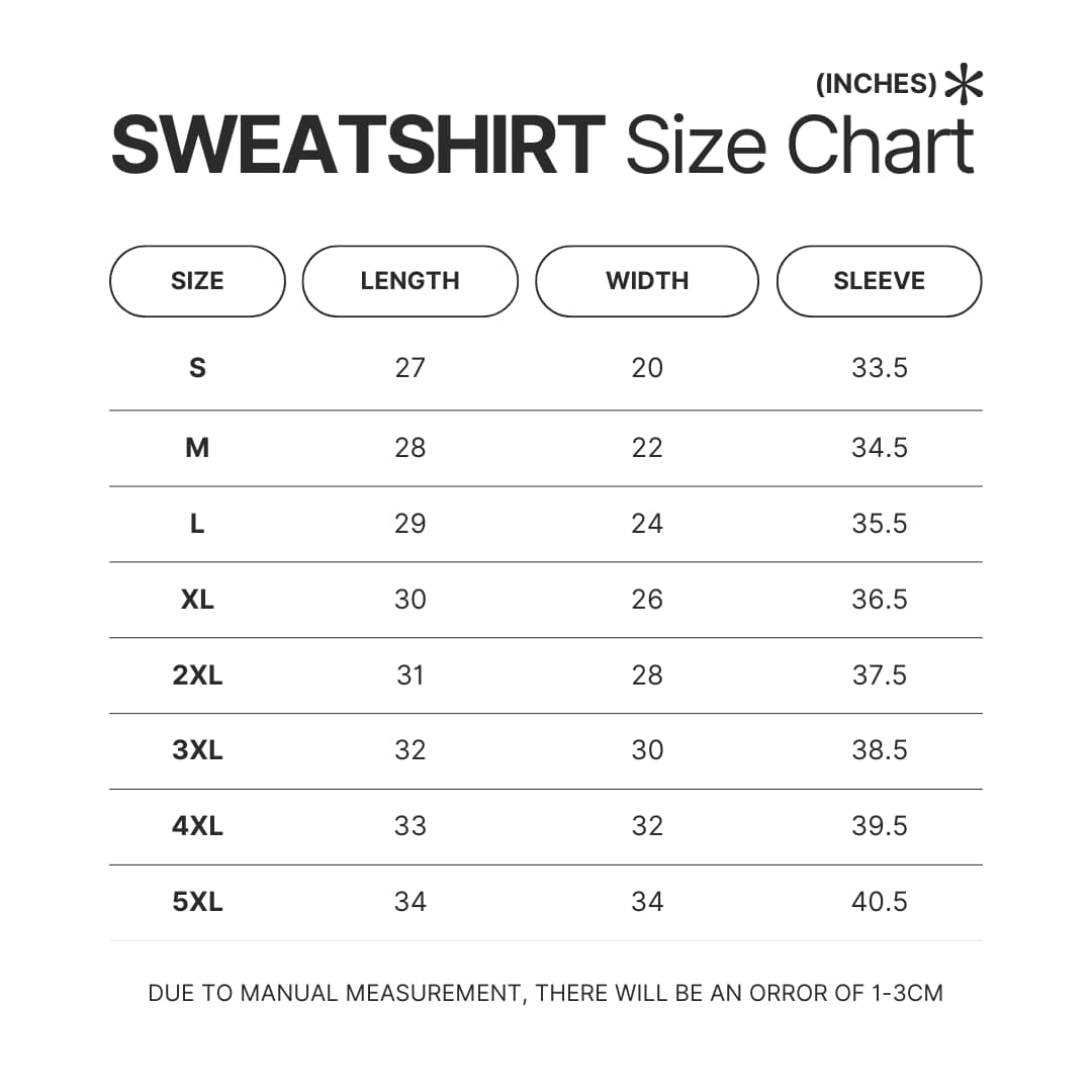 Sweatshirt Size Chart - The Amazing World Of Gumball Merch