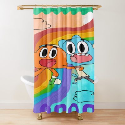 Happy Cartoon Friends Rainbow Adventure Cute Colorful Duo Shower Curtain
