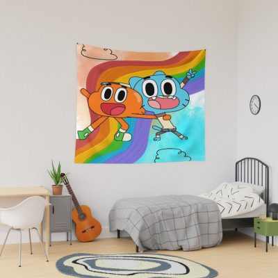 Happy Cartoon Friends Rainbow Adventure Cute Colorful Duo Tapestry