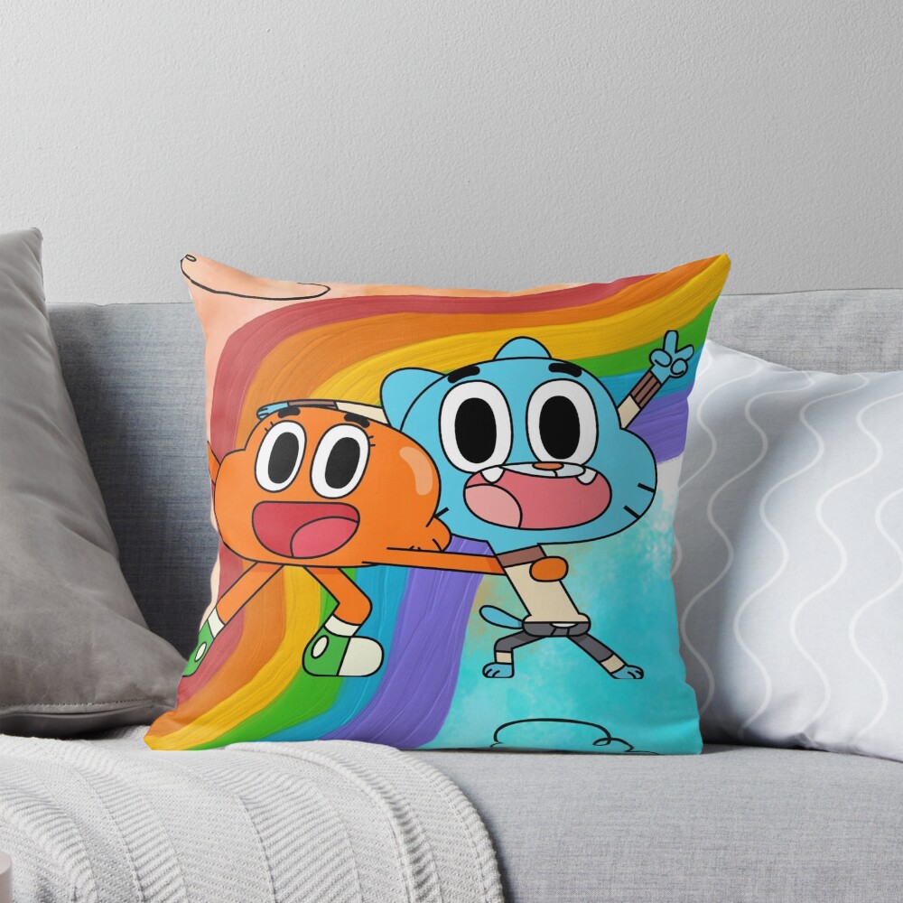 Happy Cartoon Friends Rainbow Adventure Cute Colorful Duo Throw Pillow